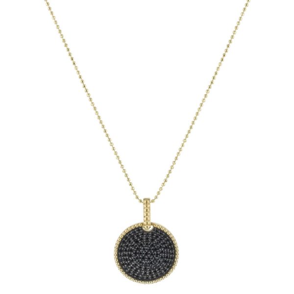 14K Yellow Gold 0.70 carat Black Diamonds Round Disk Pendant