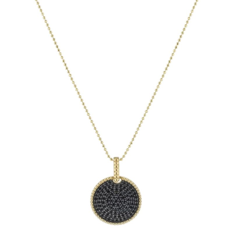 14K Yellow Gold 0.70 carat Black Diamonds Round Disk Pendant