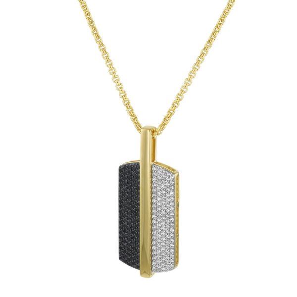 14K Yellow Gold 1.25 carats Black and White Diamonds Dog Tag Pendant