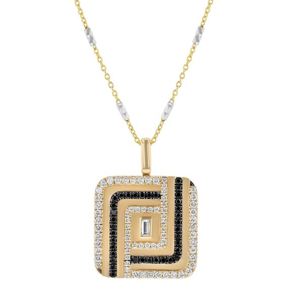 14K Yellow Gold 1.55 carats Black and White Diamonds Square Pendant