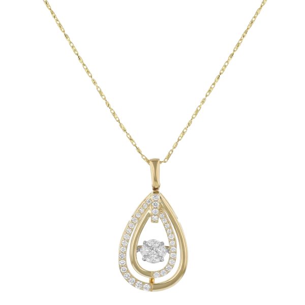 14K Yellow Gold 0.75 carat Fusion Dancing Diamonds Pear Shape Necklace