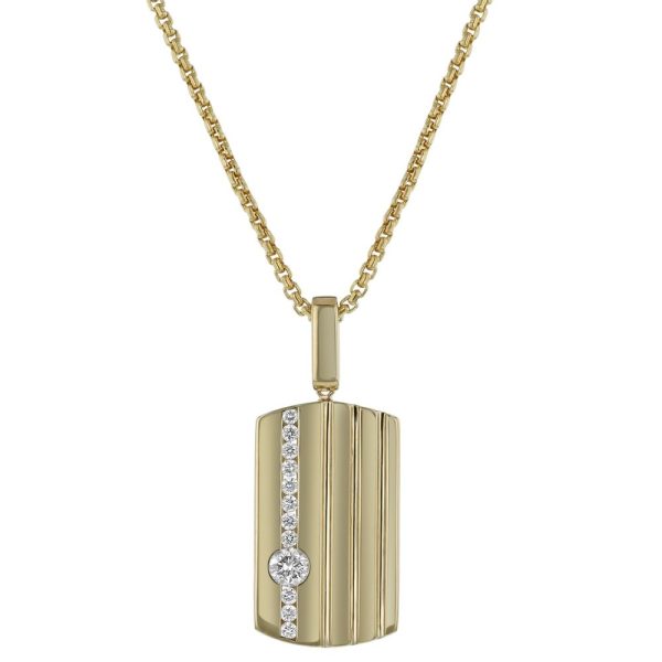14K Yellow Gold 0.50 carat White Diamonds Dog Tag Pendant
