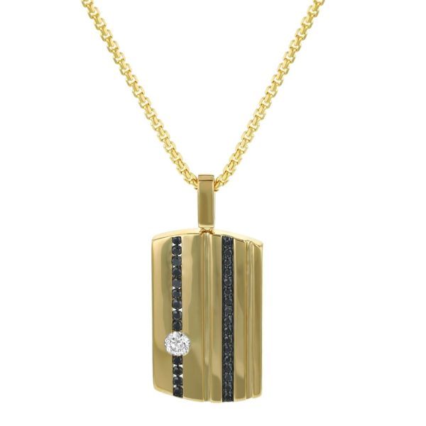 14K Yellow Gold 0.75 carat Black and White Diamonds Dog Tag Pendant
