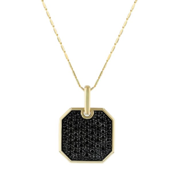 14K Yellow Gold 1.25 carats Black Diamonds Octagon Shape Dog Tag Pendant