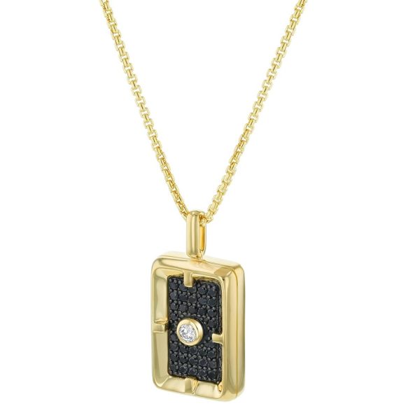 14K Yellow Gold 1.0 carat Black and White Diamonds Rectangle Box Pendant