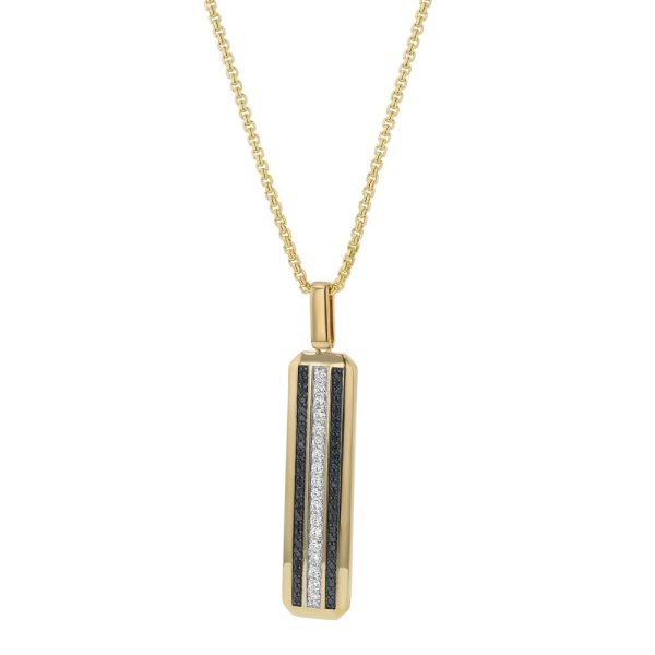 14K Yellow Gold 0.75 carat Black and White Diamonds Elongated Rectangle Pendant