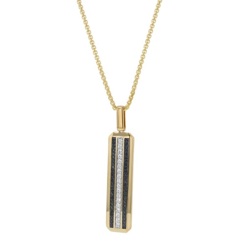 14K Yellow Gold 0.75 carat Black and White Diamonds Elongated Rectangle Pendant