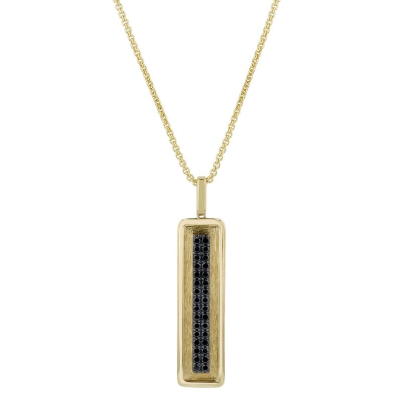 14K Yellow Gold 1.0 carat Black Diamonds Textured Rectangle Pendant