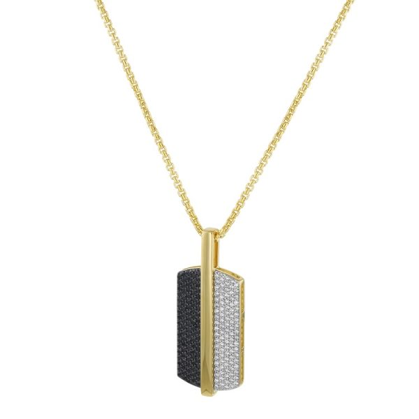 14K Yellow Gold 1.25 carat Black and White Diamonds Pendant