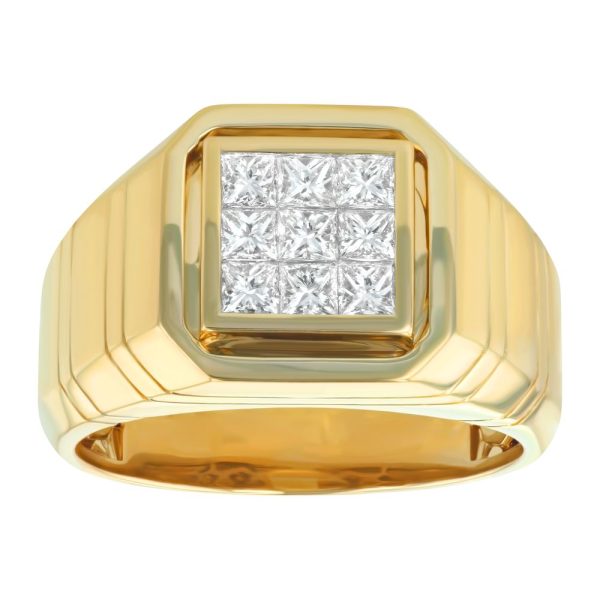 14K Yellow Gold 1.0 carat White Diamonds Square Ring