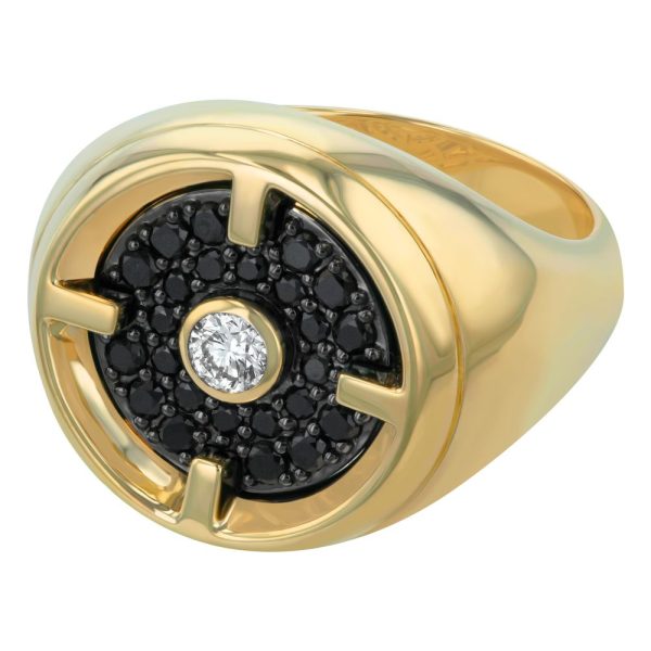 14K Yellow Gold 1.0 carat Black and White Round Diamonds Round Ring