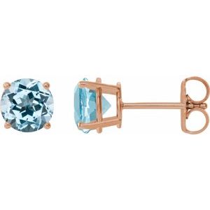 14K Rose 6 mm Natural Sky Blue Topaz Stud Earrings