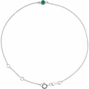 14K White Natural Emerald Bezel-Set Solitaire 6 1/2-7 1/2" Bracelet