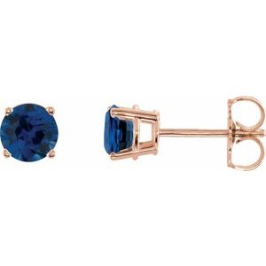 14K Rose 5 mm Natural Blue Sapphire Stud Earrings