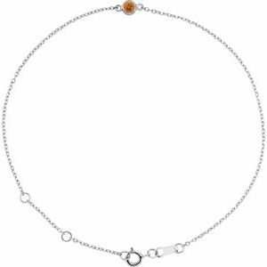 14K White Natural Citrine Bezel-Set Solitaire 6 1/2-7 1/2" Bracelet
