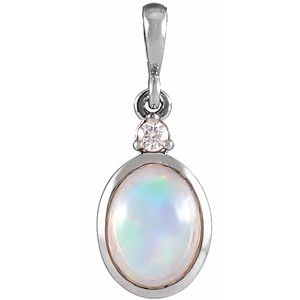 14K White 8x6 mm Natural Ethiopian Opal & .03 CT Natural Diamond Pendant