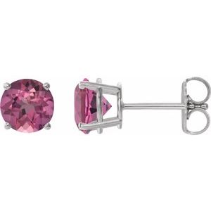 14K White 6 mm Natural Pink Tourmaline Stud Earrings