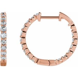14K Rose 1 CTW Natural Diamond Inside-Outside Hinged 19.3 mm Hoop Earrings