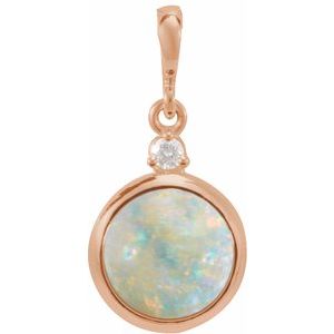 14K Rose 6 mm Natural White Opal & .03 CT Natural Diamond Pendant