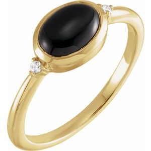 14K Yellow 8x6 mm Round Natural Black Onyx & .03 CTW Natural Diamond Ring