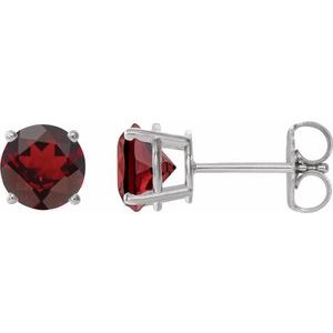 14K White 8 mm Natural Mozambique Garnet Stud Earrings