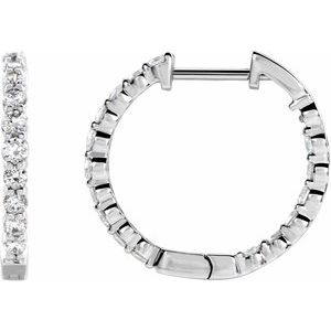 14K Whtie 1/2 CTW Natural Diamond Inside-Outside Hinged 19.3 mm Hoop Earring