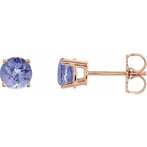 14K Rose 5 mm Natural Tanzanite Stud Earrings