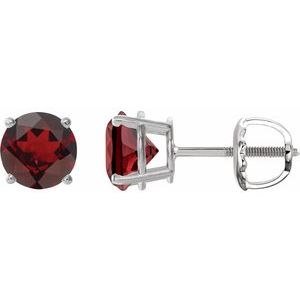Sterling Silver 8 mm Natural Mozambique Garnet Stud Earrings