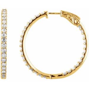 14K Yellow 1 CTW Lab-Grown Diamond Inside-Outside 26.5 mm Hinged Hoop Earrings