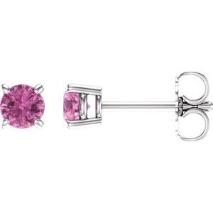 14K White 4 mm Natural Pink Sapphire Stud Earrings