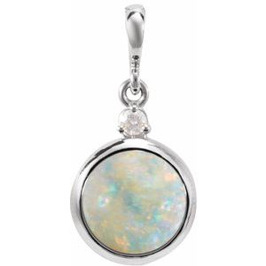 14K White 6 mm Natural White Opal & .03 CT Natural Diamond Pendant