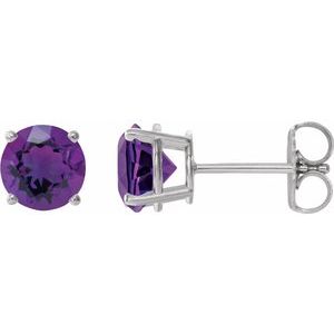 14K White 7 mm Natural Amethyst Stud Earrings