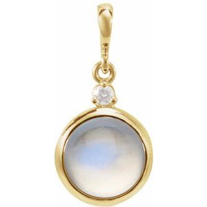 14K Yellow 8 mm Natural Rainbow Moonstone & .03 CT Natural Diamond Pendant