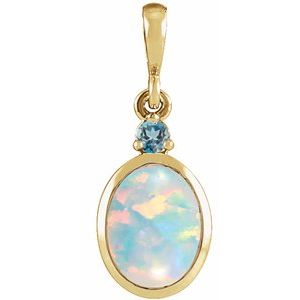 14K Yellow 5x3 mm Lab-Grown White Opal & Natural London Blue Topaz Pendant
