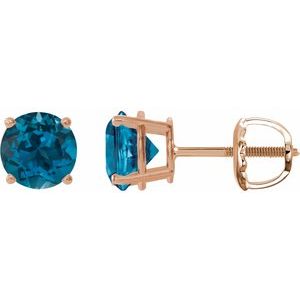 14K Rose 6 mm Natural London Blue Topaz Stud Earrings