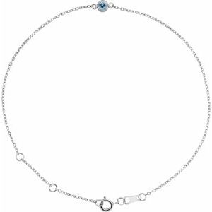 14K White Natural Aquamarine Bezel-Set Solitaire 6 1/2-7 1/2" Bracelet