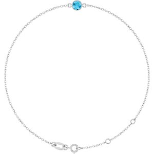 14K White Natural Aquamarine 6 1/2-7 1/2" Bracelet