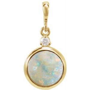 14K Yellow 8 mm Natural White Opal & .03 CT Natural Diamond Pendant