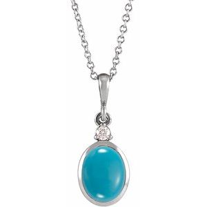 Platinum 12x10 mm Natural Turquoise & .03 CT Natural Diamond 16-18" Necklace