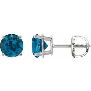 14K White 7 mm Natural London Blue Topaz Stud Earrings