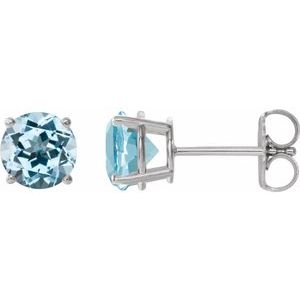 14K White 6 mm Natural Sky Blue Topaz Stud Earrings