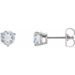 14K White Natural Blue Sheen Moonstone Earrings