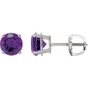 14K White 8 mm Natural Amethyst Stud Earrings
