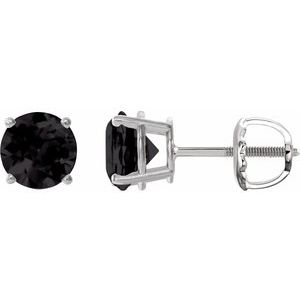 14K White 6 mm Natural Black Onyx Stud Earrings