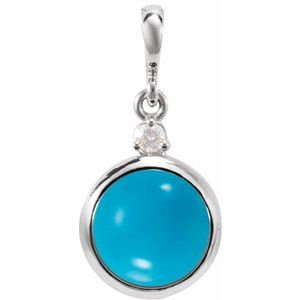 14K White 6 mm Natural Turquoise & .03 CT Natural Diamond Pendant