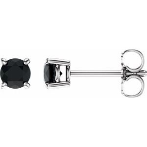 14K White 4 mm Natural Black Onyx Stud Earrings