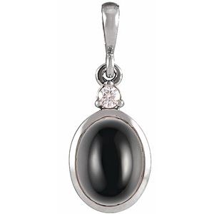 Platinum 12x10 mm Natural Black Onyx & .03 CT Natural Diamond Cabochon Pendant