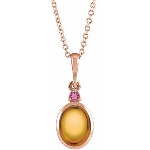 14K Rose 5x3 mm Natural Citrine & Natural Pink Tourmaline 16-18" Necklace