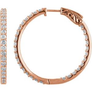 14K Rose 3 CTW Natural Diamond Inside-Outside 34.5 mm Hinged Hoop Earrings