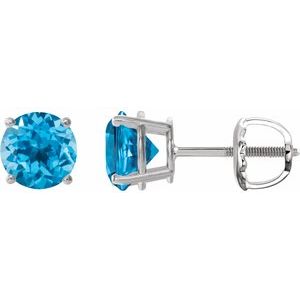 Platinum 8 mm Natural Swiss Blue Topaz Stud Earrings